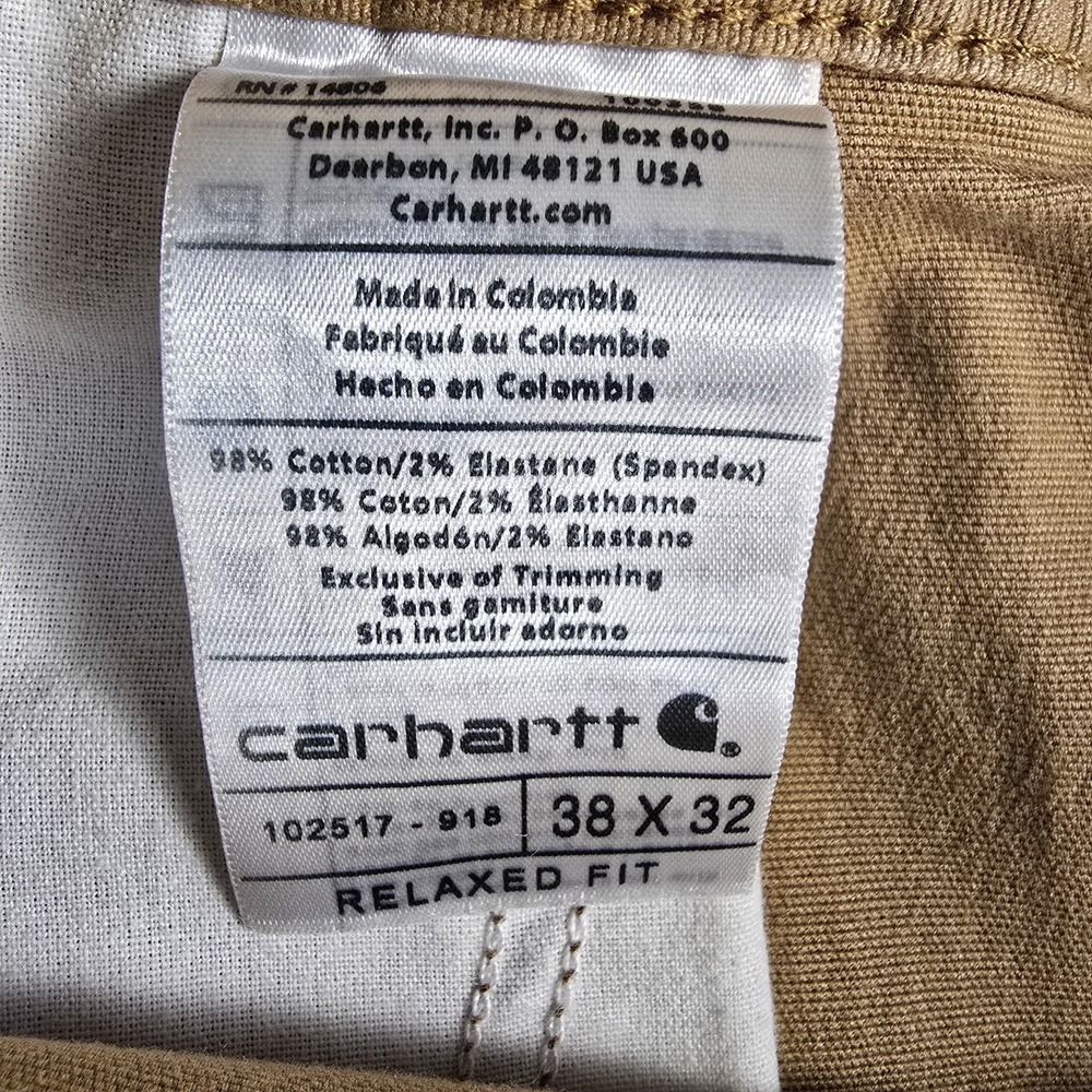 Carhartt Pants Mens 38x31 Beige Relaxed Fit Straight Leg Canvas Workwear Stretch - Picture 12 of 13